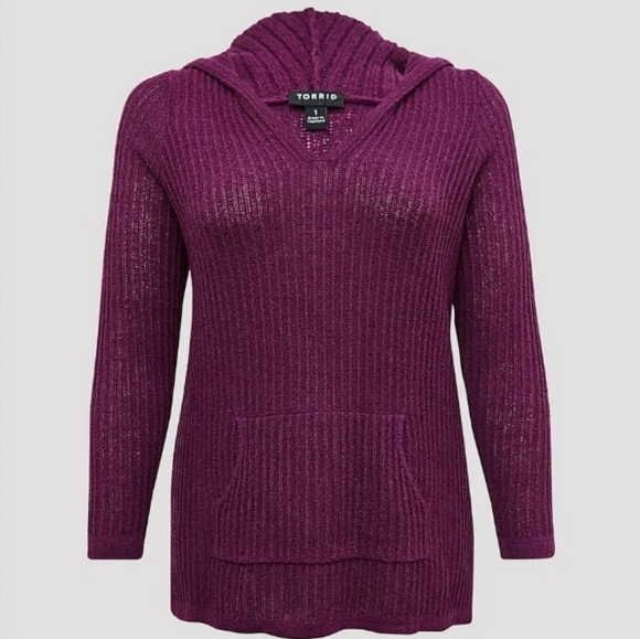 Torrid Ribbed Tunic Hoodie Sweater Plum Purple Long Sleeve V-Neck Women’s Large - Picture 1 of 12